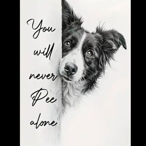 NWT Border Collie Shepherd Dog Never Pee Alone Canvas Print 12x16